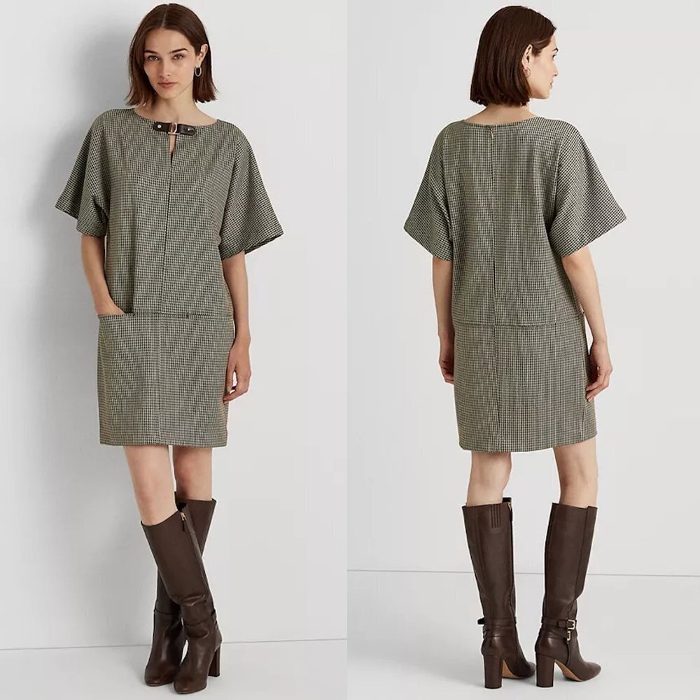 NWT New $175 Ralph Lauren Buckle-Trim Jacquard Shift Dress Size XL